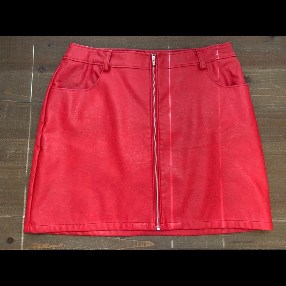Cherry Red Leather Skirt